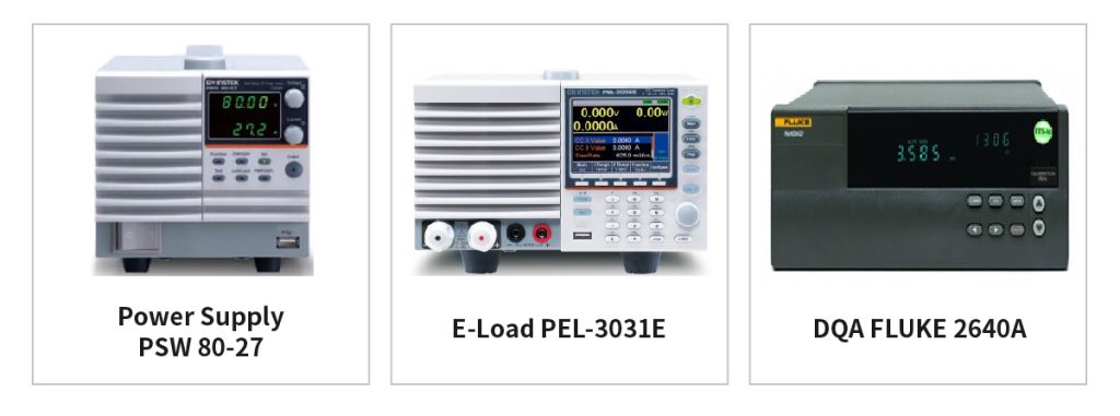 Power Supply PSW 80-27, E-Load PEL-3031E, DQA FLUKE 2640A